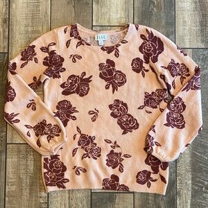 ELLE Women's Rose Pattern Sweater - pink and maroon